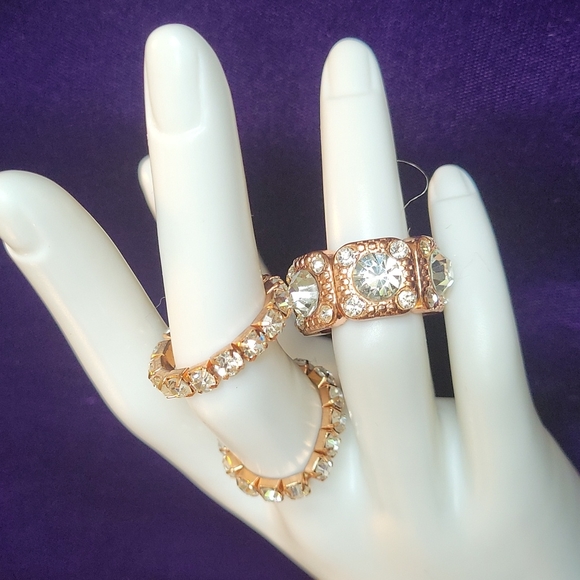 Rose Gold Tone 3 Pc Stretch Ring - Picture 14 of 16